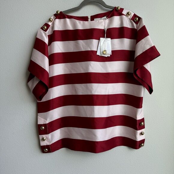 NWT $650 Zimmermann 100% Silk Wonderland Boxy Tee Blouse Burgundy Stripe Size 6